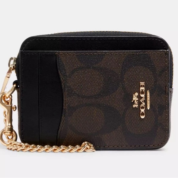 Coach Handbags - 🔥🎁New! Coach Zip Card Case In Signature Canvas Brown/Black Msrp:$118.00